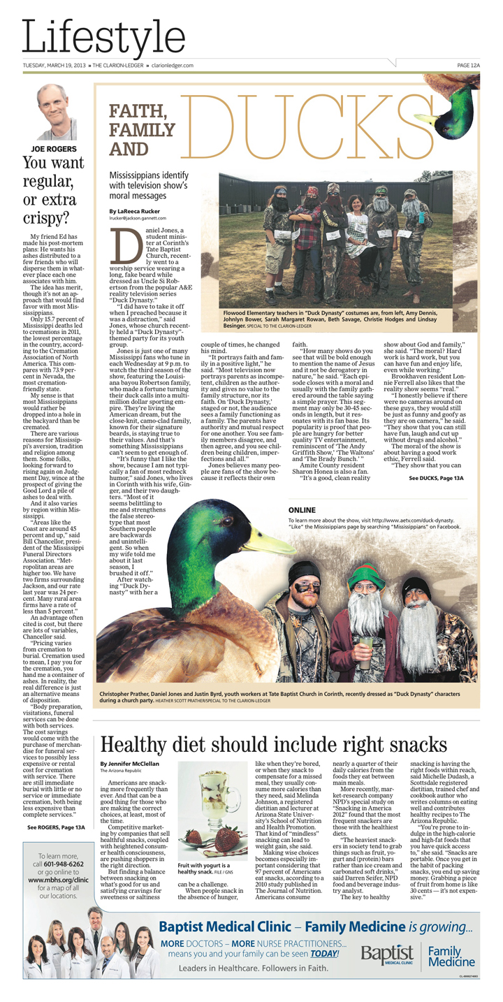 This is a picture of a newspaper page with a story about Duck Dynasty.