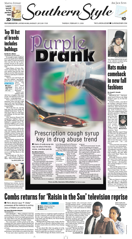 This is a picture of a newspaper page with a story about the drug purple drank.