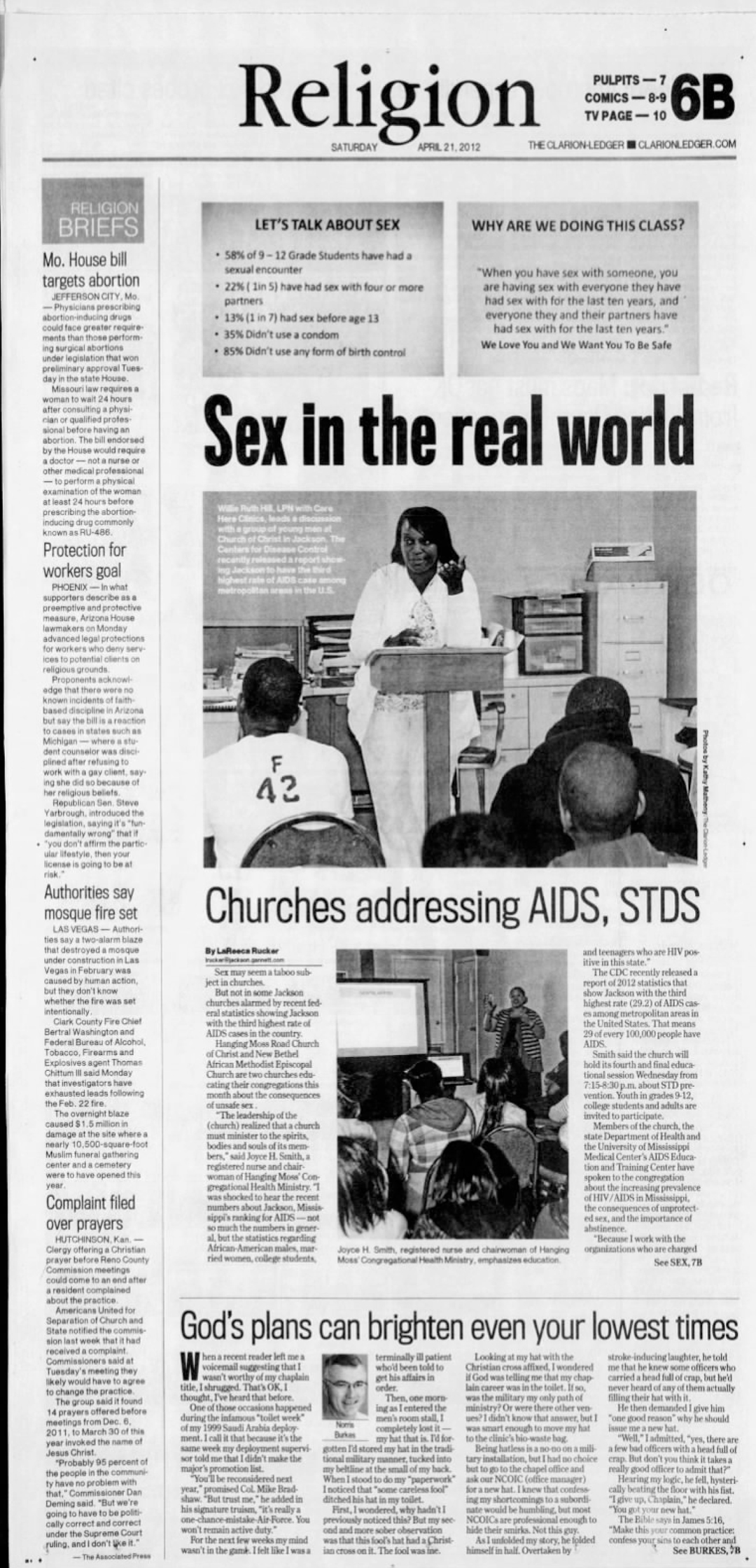 A picture of a newspaper article about sex education in the church.