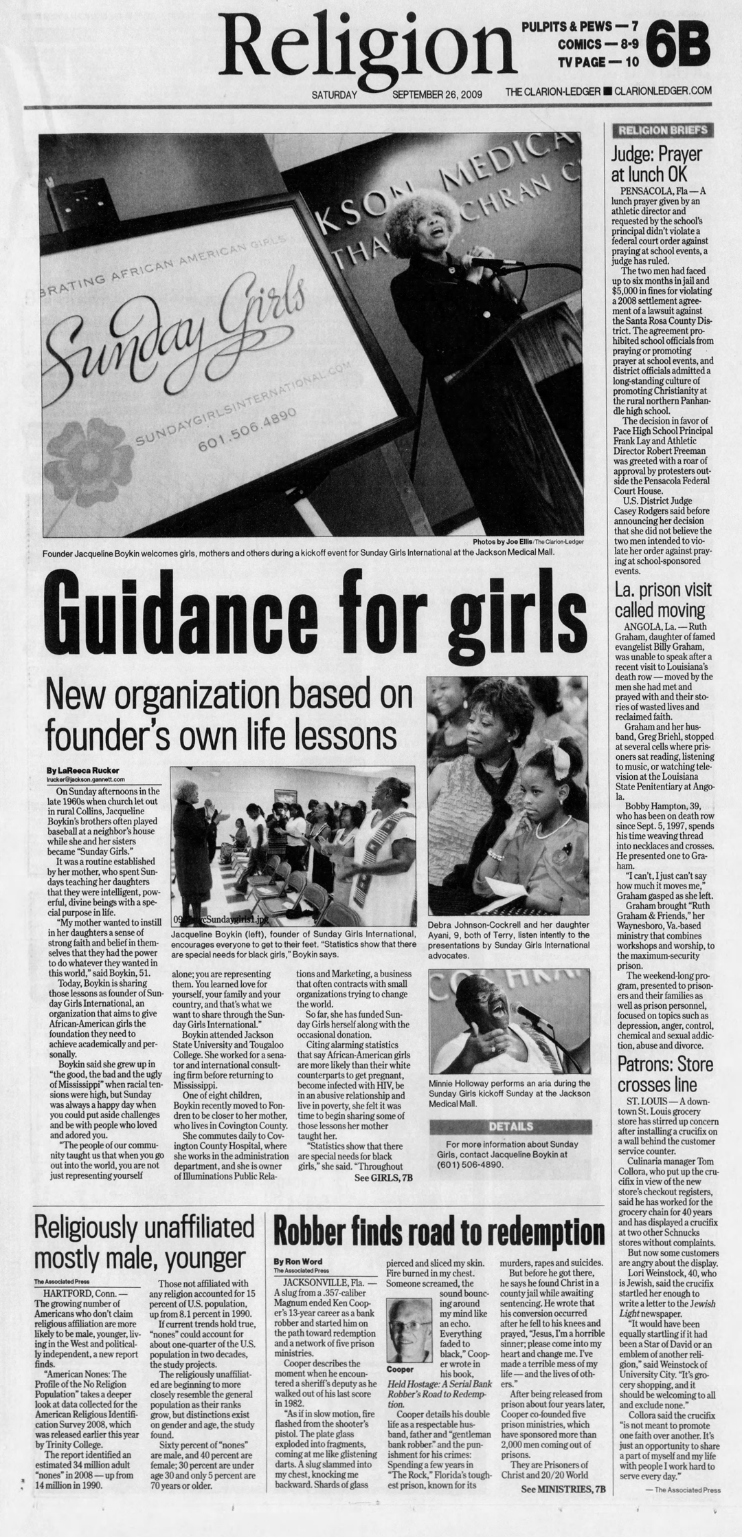 A picture of a newspaper article about a church group.