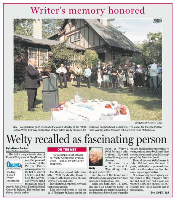 This is a picture of a newspaper page of a story about Eudora Welty, the writer.