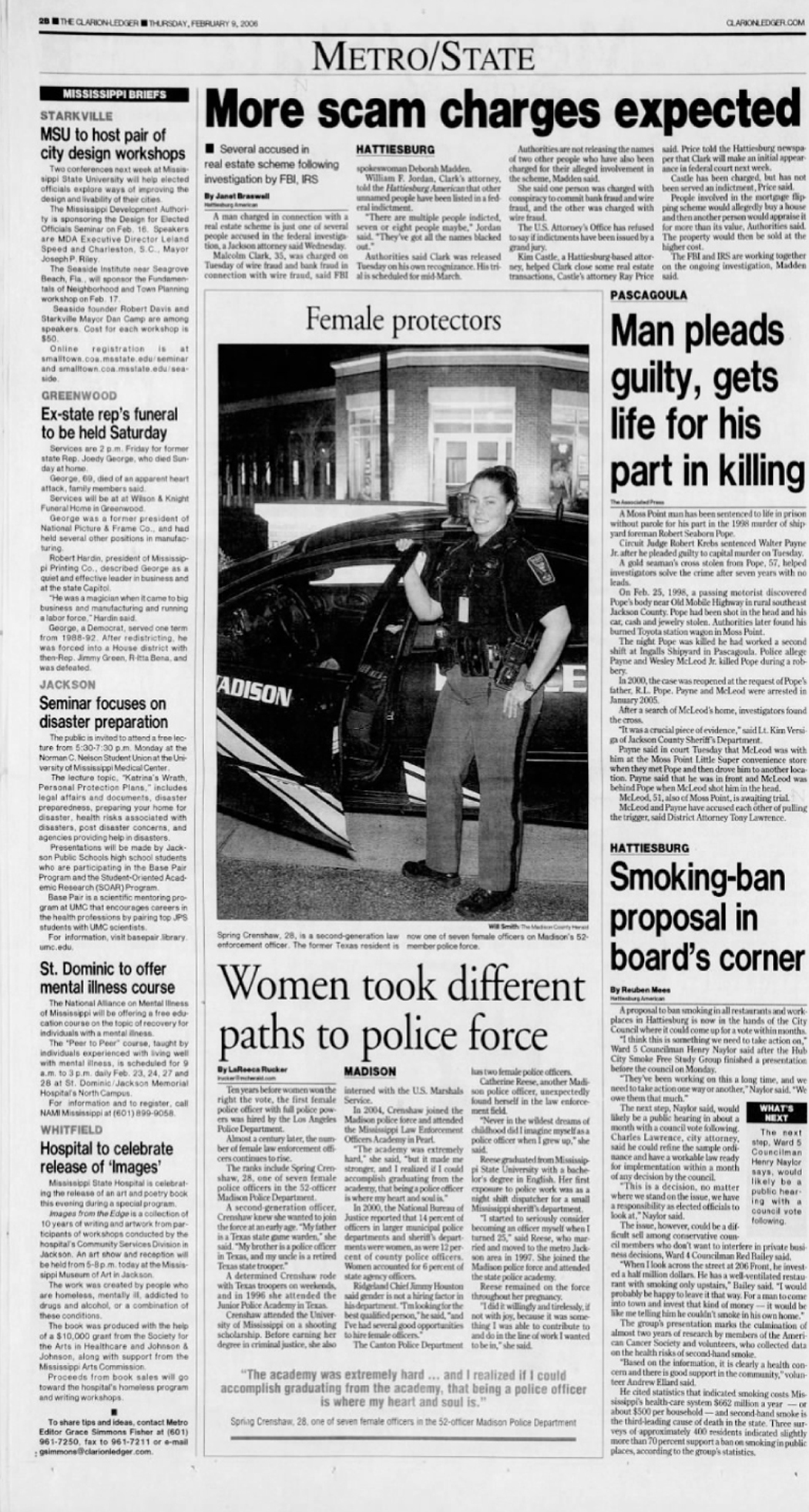 A picture of a newspaper article about women police.